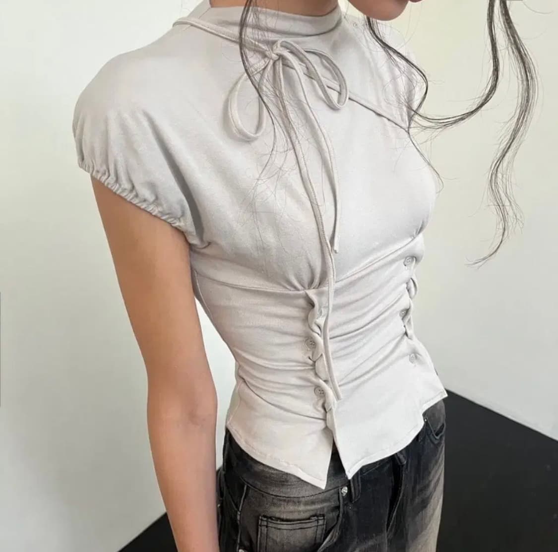 페인오어플레져 제인 버튼 탑 베이지 S 페오플 상품이미지2