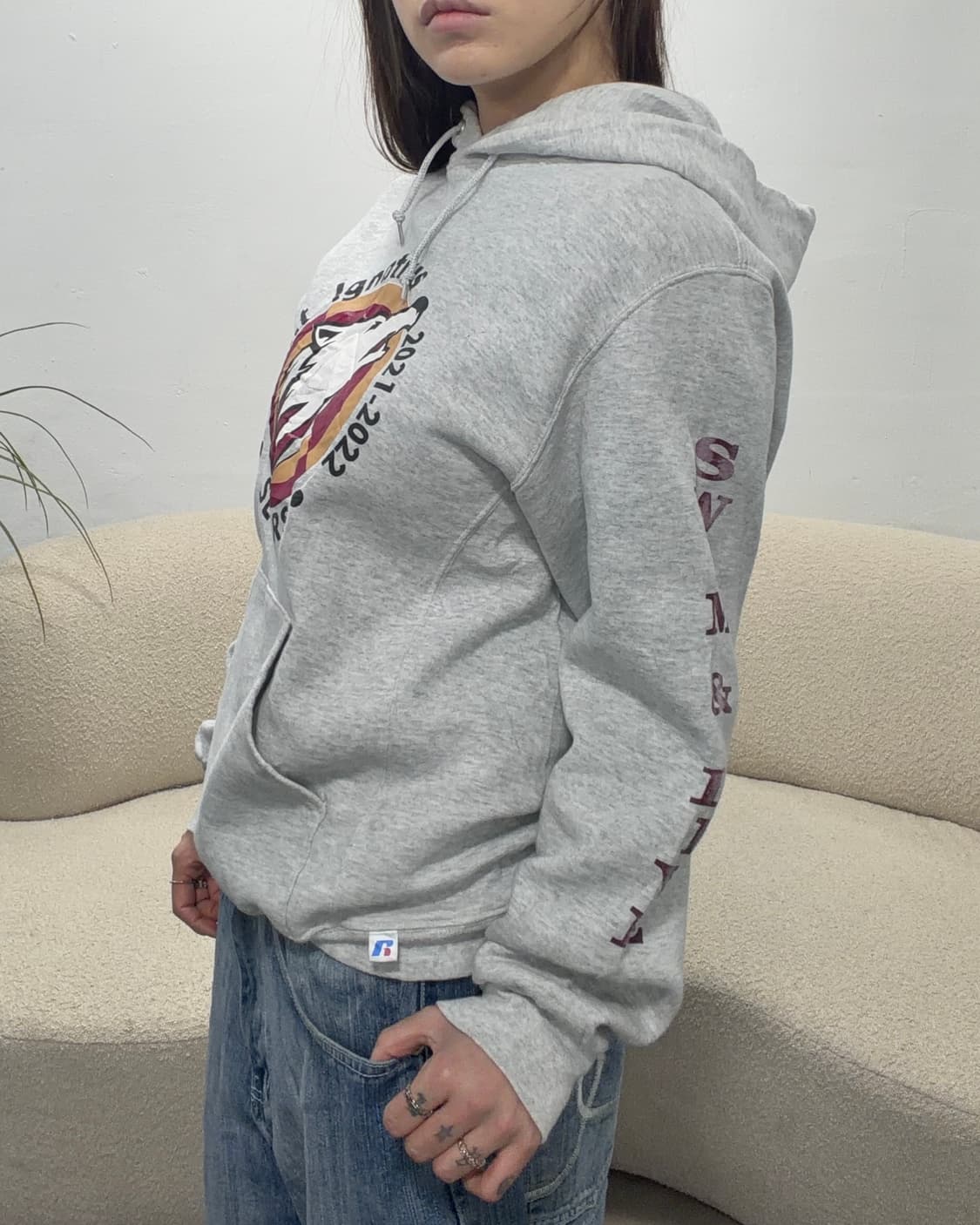 90s RUSSELL 그레이 그래픽 후드티 상품이미지4