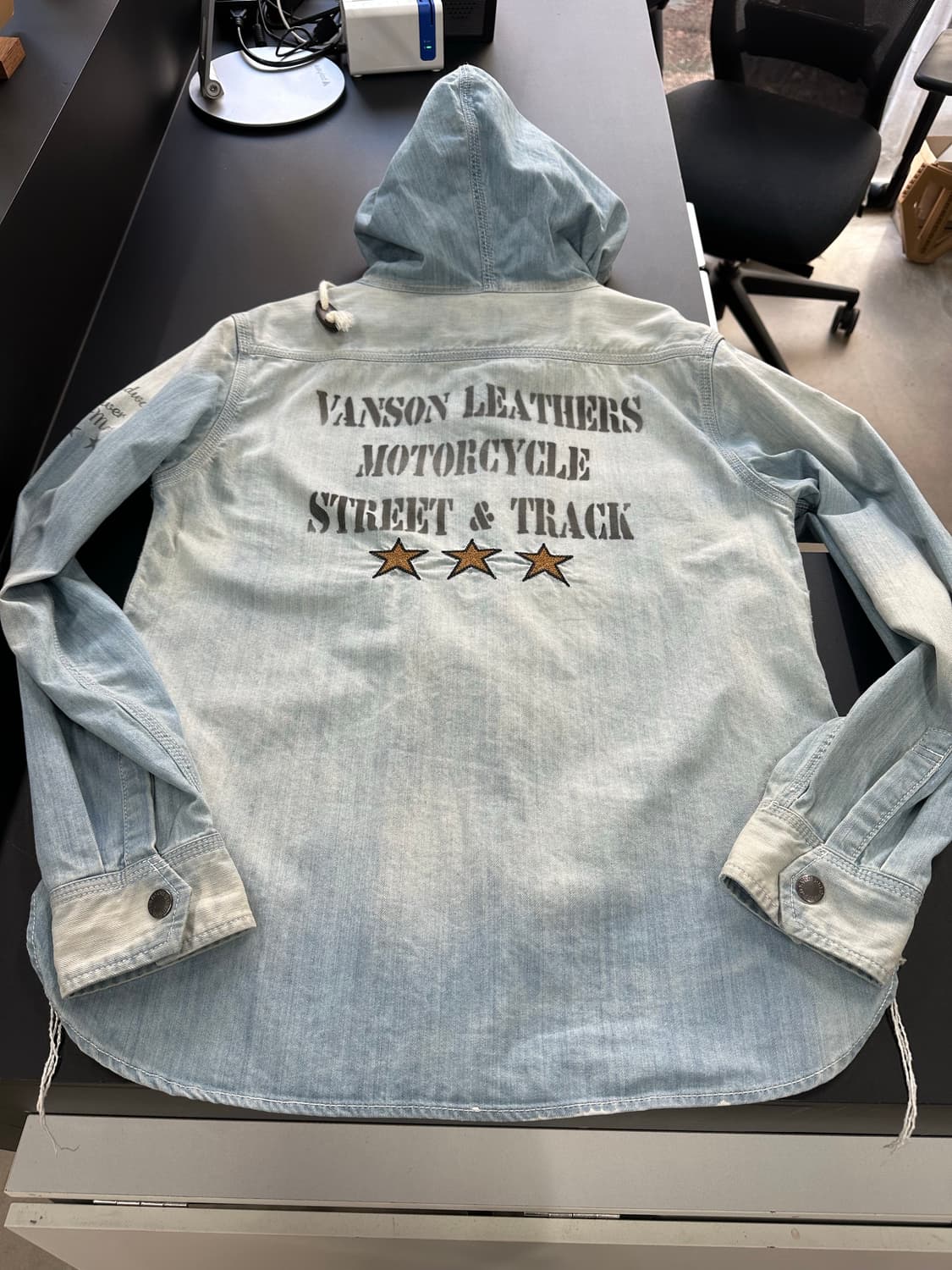 벤슨 스타 워시드레터링 하이넥 데님후드자켓 상품이미지6