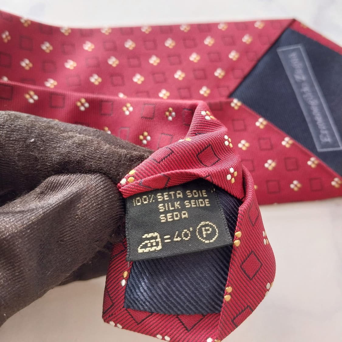 에르메네질도 제냐 실크 와인 패턴 넥타이 9.4cm A등급 K1711
 상품이미지9