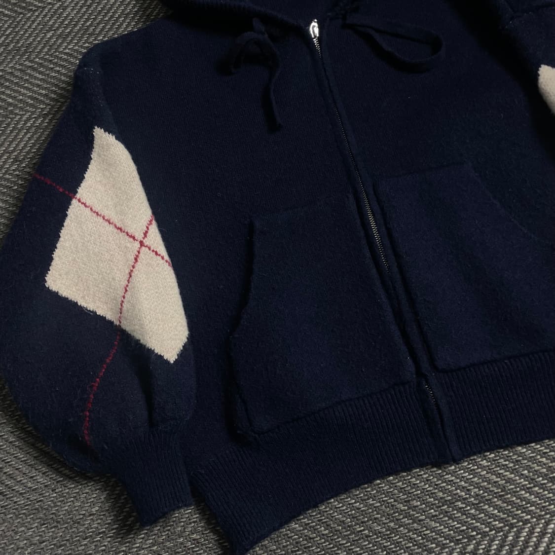 빈티지 오버핏 아가일 니트 후드집업y 4829 상품이미지4