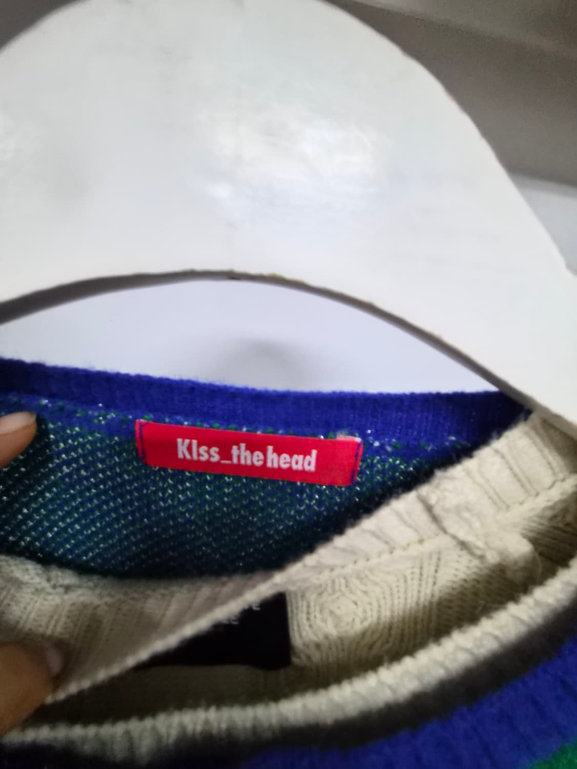 블루 그린 아가일 크롭 가디건 상품이미지3