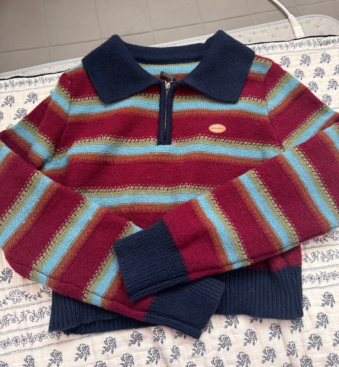 빈티지 스트라이프 반집업 하프집업 니트 가디건 상품이미지1