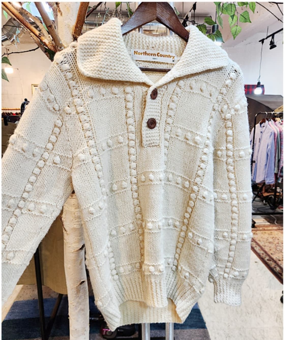Northern country 아이보리 울 폼폼 투 버튼 빈티지 스웨터 상품이미지5