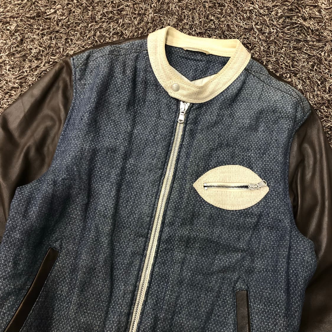 티아이포맨 레더암 양가죽 배색 블루종 자켓 상품이미지2