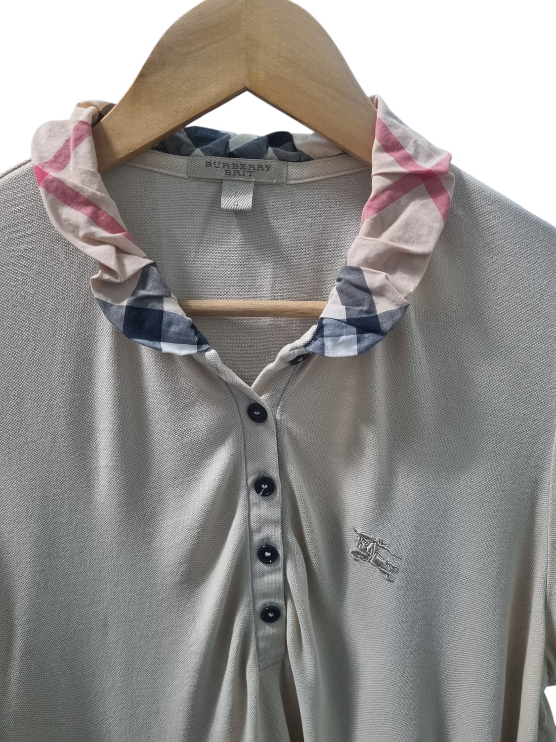 버버리 반팔 셔링 카라 베이지 티셔츠 L 상품이미지2