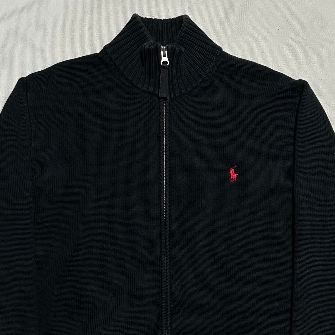M 폴로랄프로렌 레드 포니 블랙 니트 집업 상품이미지1