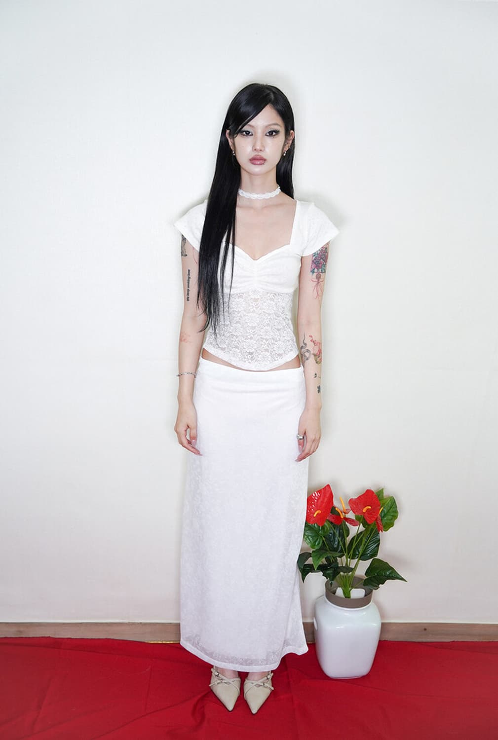 미애, shirring rose lace top (black) 상품이미지4