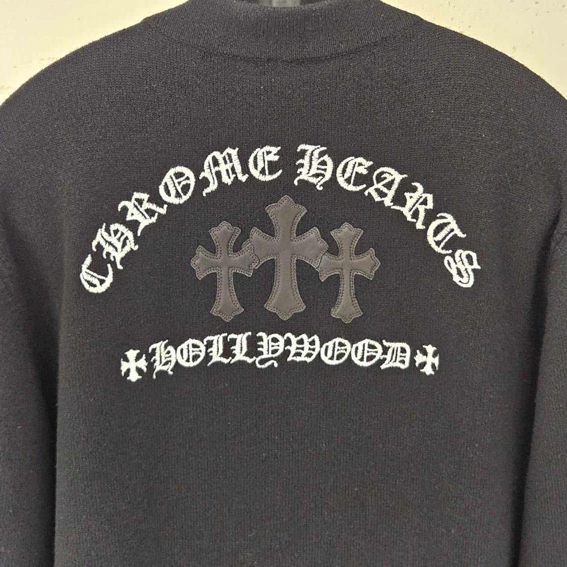 [XL] 크롬하츠 캐시미어 레더패치 가디건 블랙 B1213C154 상품이미지5