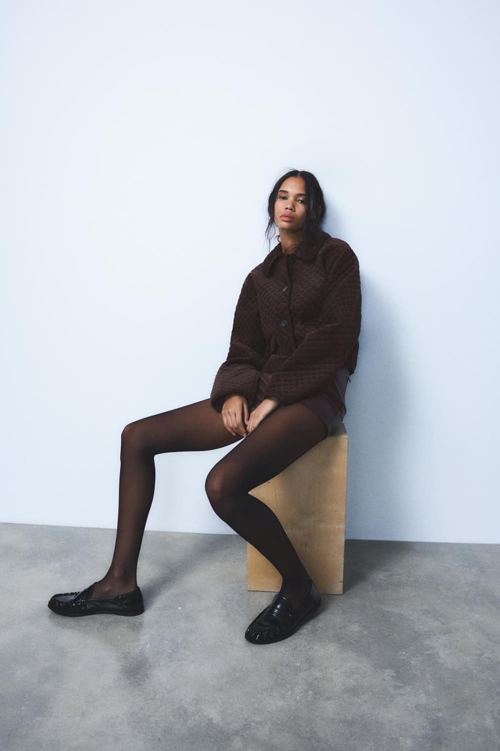 새상품 [s] 자라 퀼티드 퀼팅 코듀로이 자켓 브라운 상품이미지5