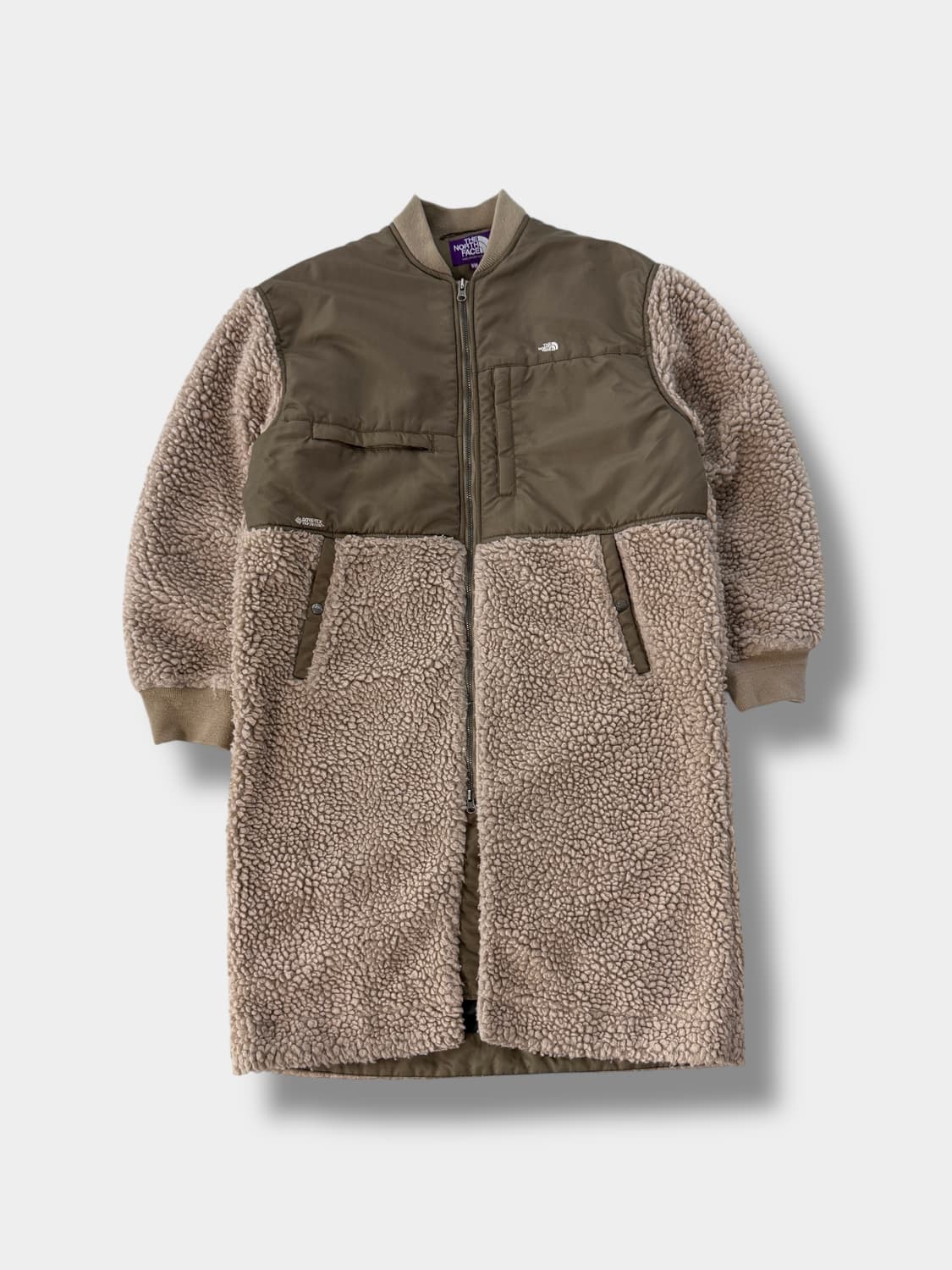 노스페이스 퍼플라벨 루즈핏 울 보아 카키 고어텍스 플리스 롱 자켓 상품이미지1