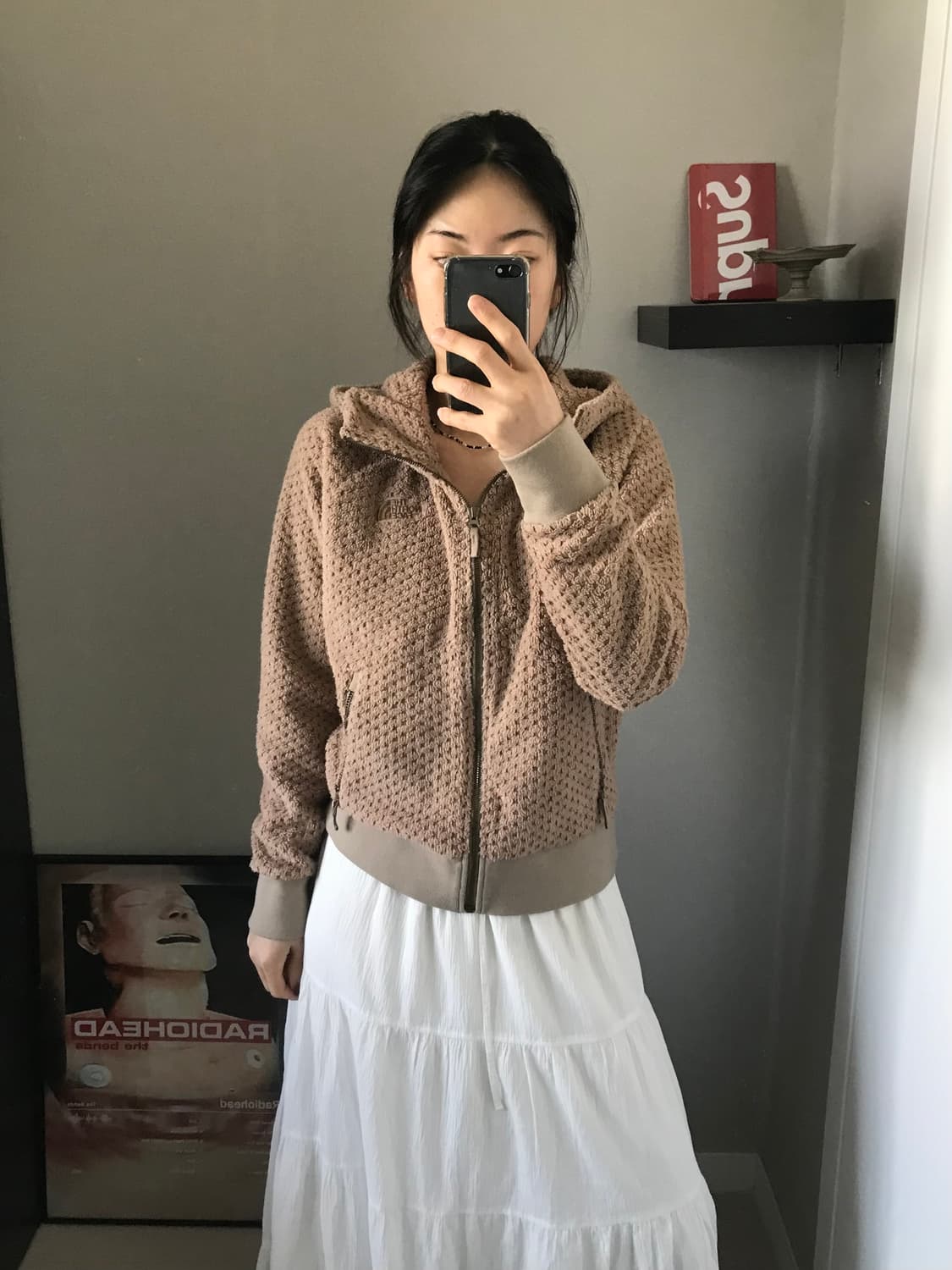 노스페이스 핑크베이지 로고 플리스 후드집업 상품이미지4