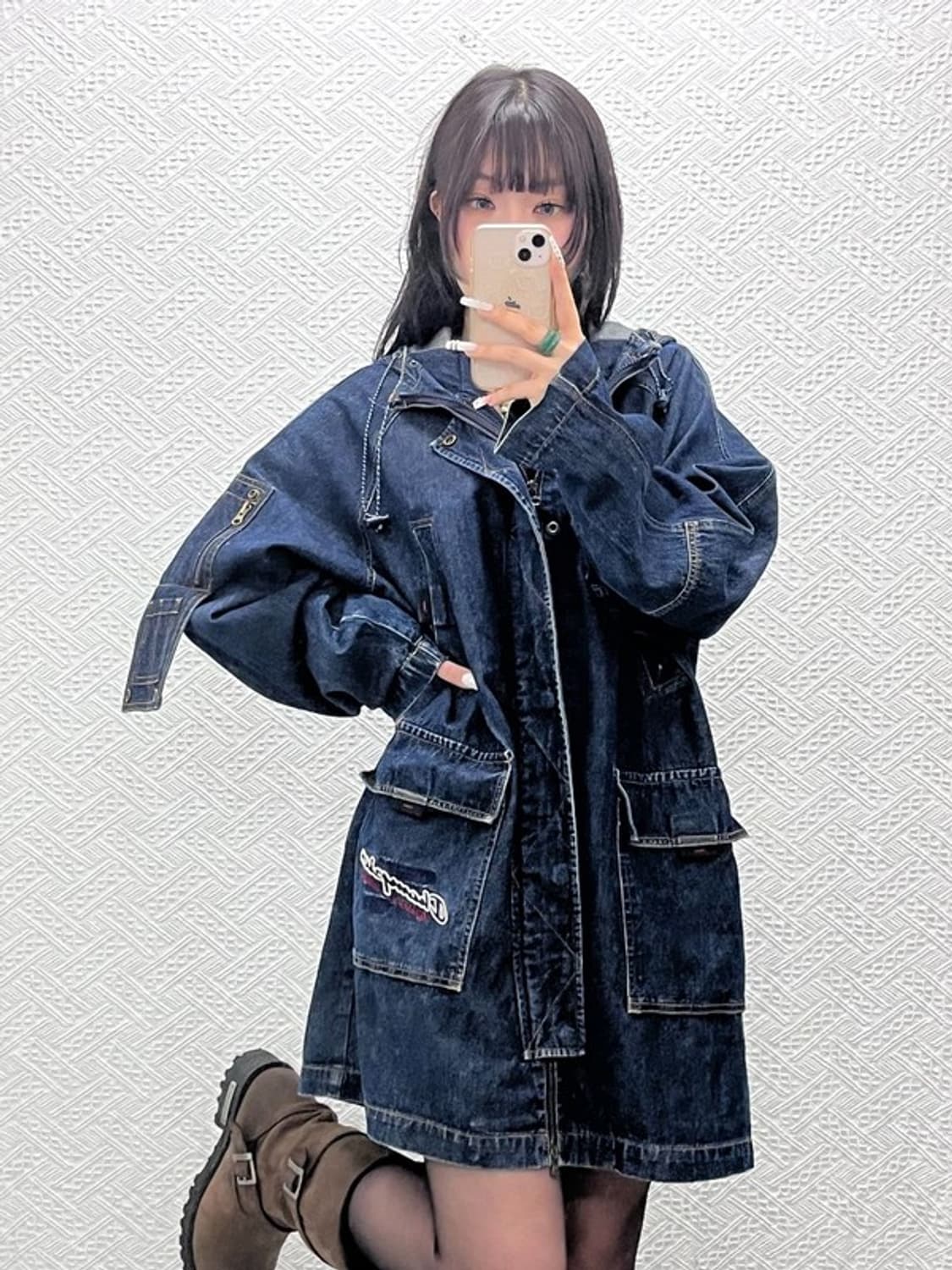 챔피온 올드스쿨 레트로 키치 오버핏 데님 야상 자켓 100 C10950 상품이미지1