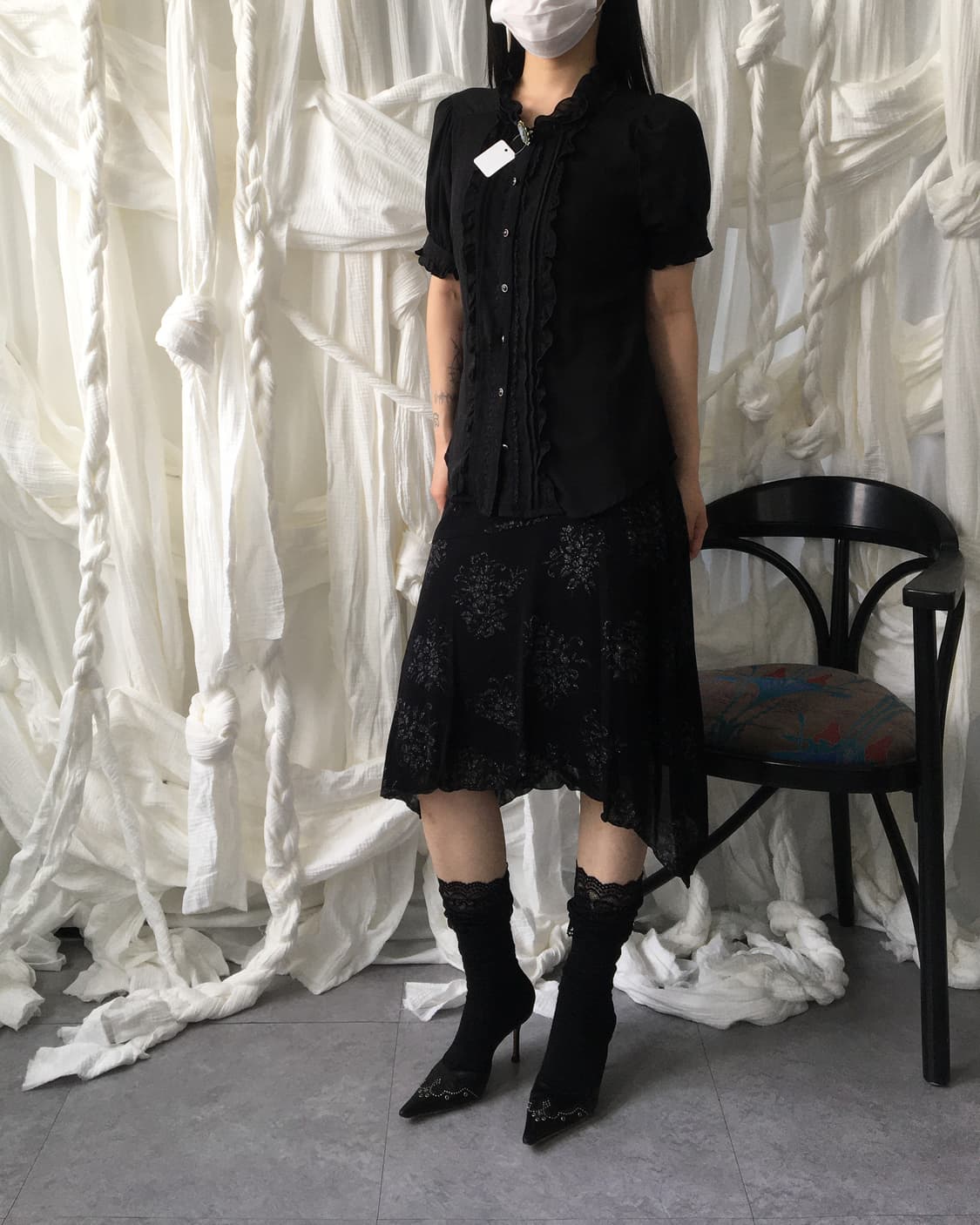 Glitter pattern point unbalanced skirt 상품이미지4