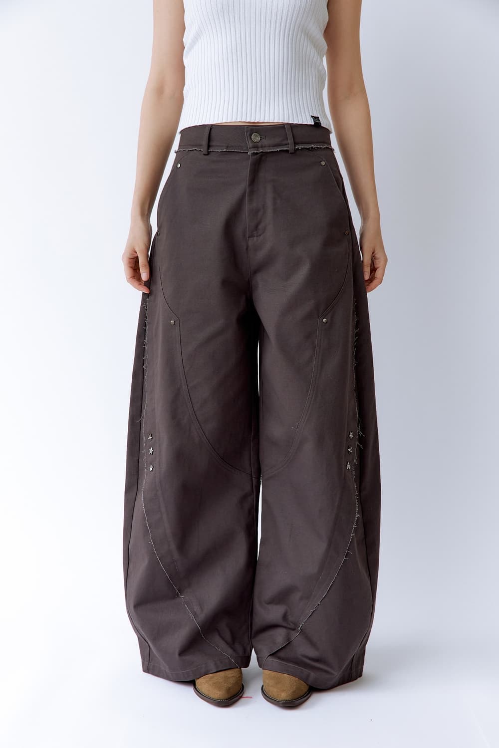 러프넥 Destroyed Wide Pants Brown M사이즈 상품이미지1