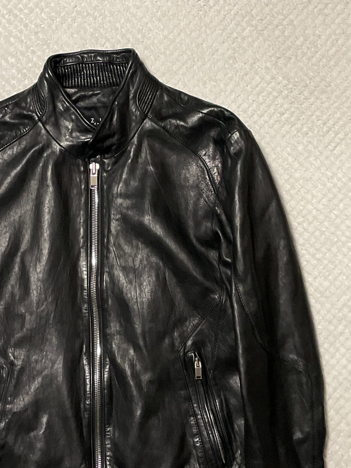 ZIO SONGZIO 웨스턴 무드 램스킨 양가죽 바이커 절개 레더 자켓 상품이미지3