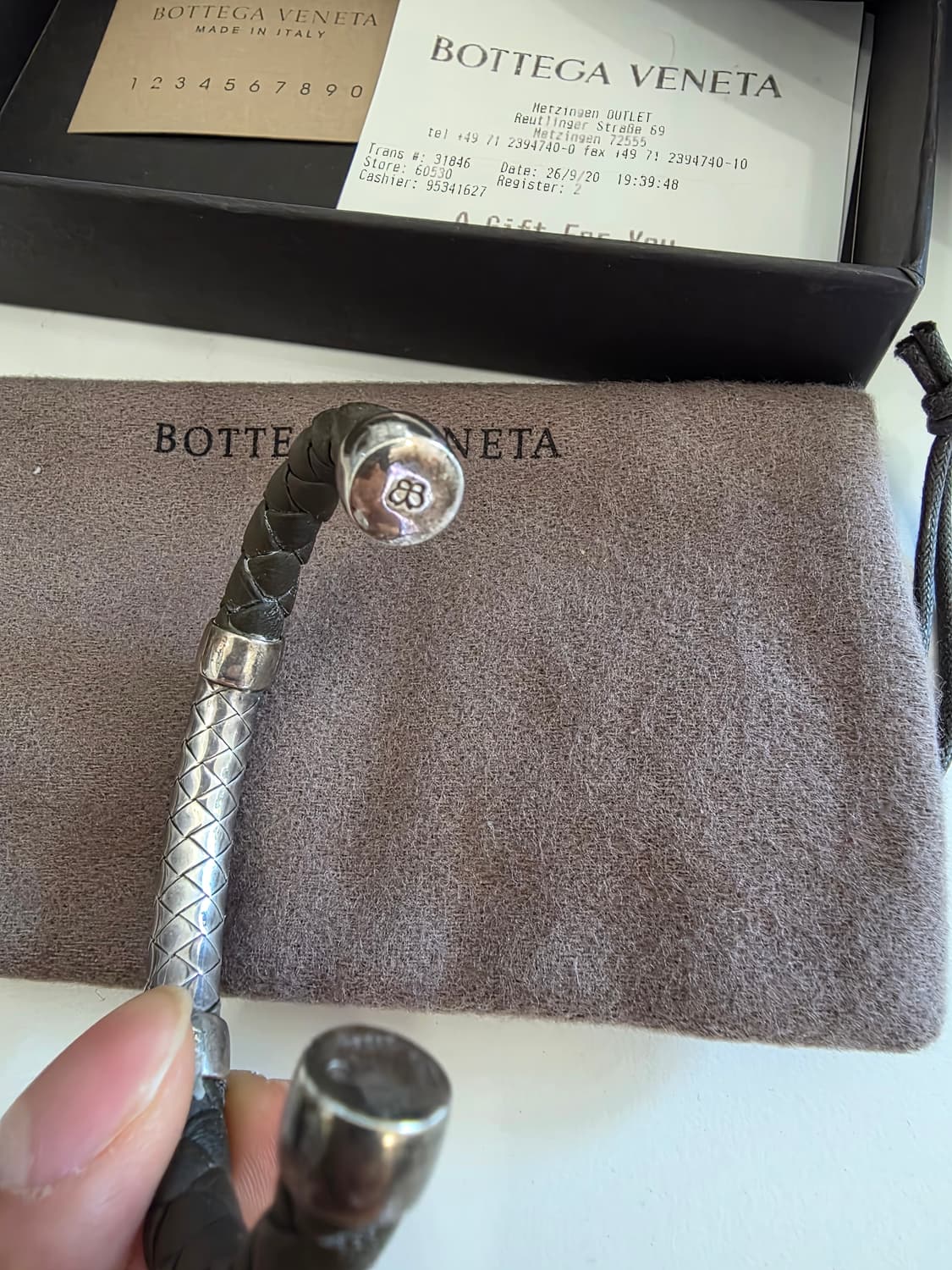 보테가 베네타 스털링 실버 가죽 위빙 팔찌 
 상품이미지4