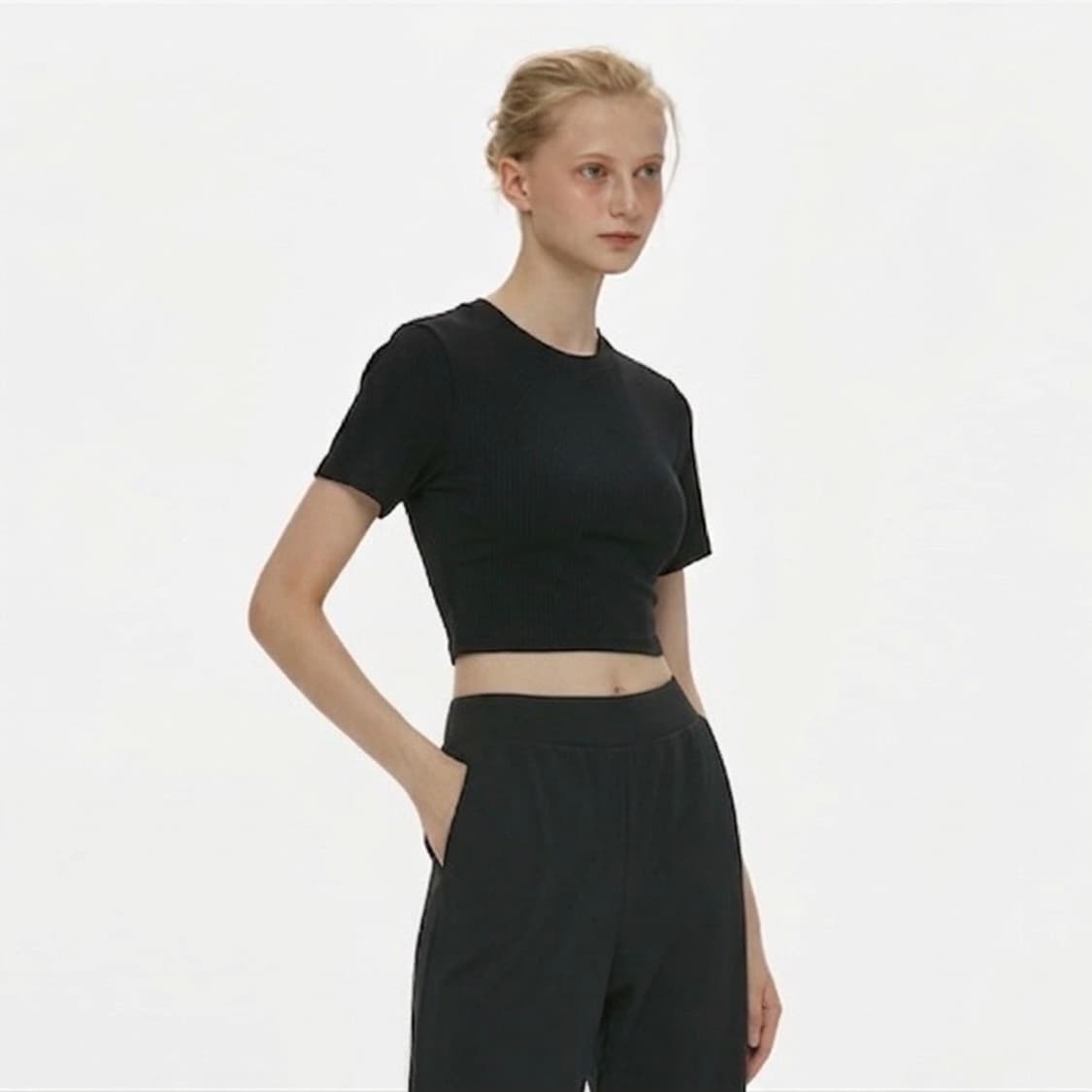 뮬라웨어 숏슬리브 반팔 요가복 상의 블랙 상품이미지1