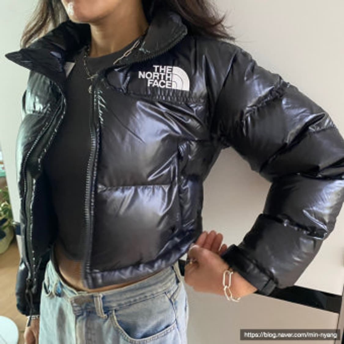 노스페이스 여성 눕시 숏패딩 블랙 상품이미지1