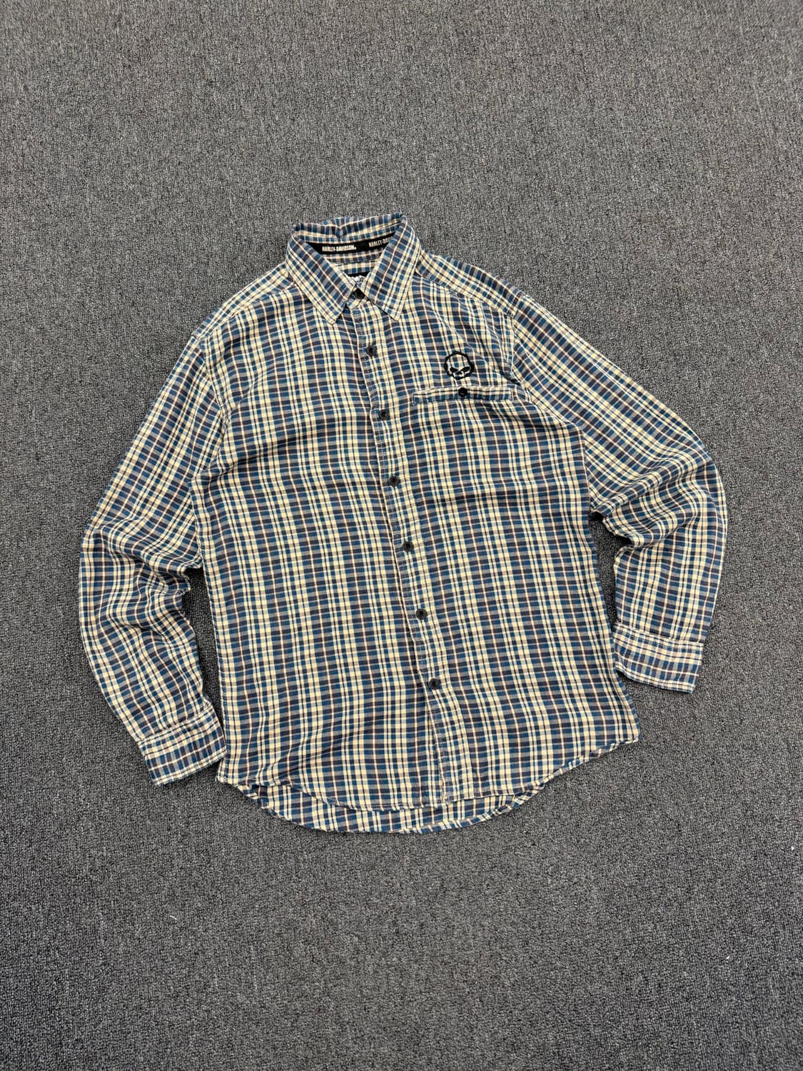S)할리데이비슨 빈티지 로고 자수 체크 긴팔셔츠 상품이미지1