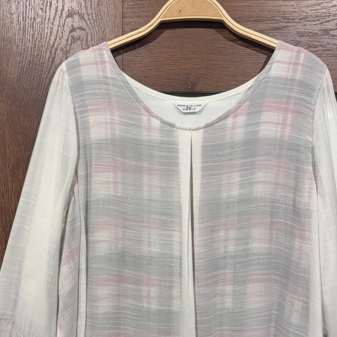 MAMAIKUKO 일본 빈티지 체크 레이어드 화이트 7부 블라우스 상품이미지3