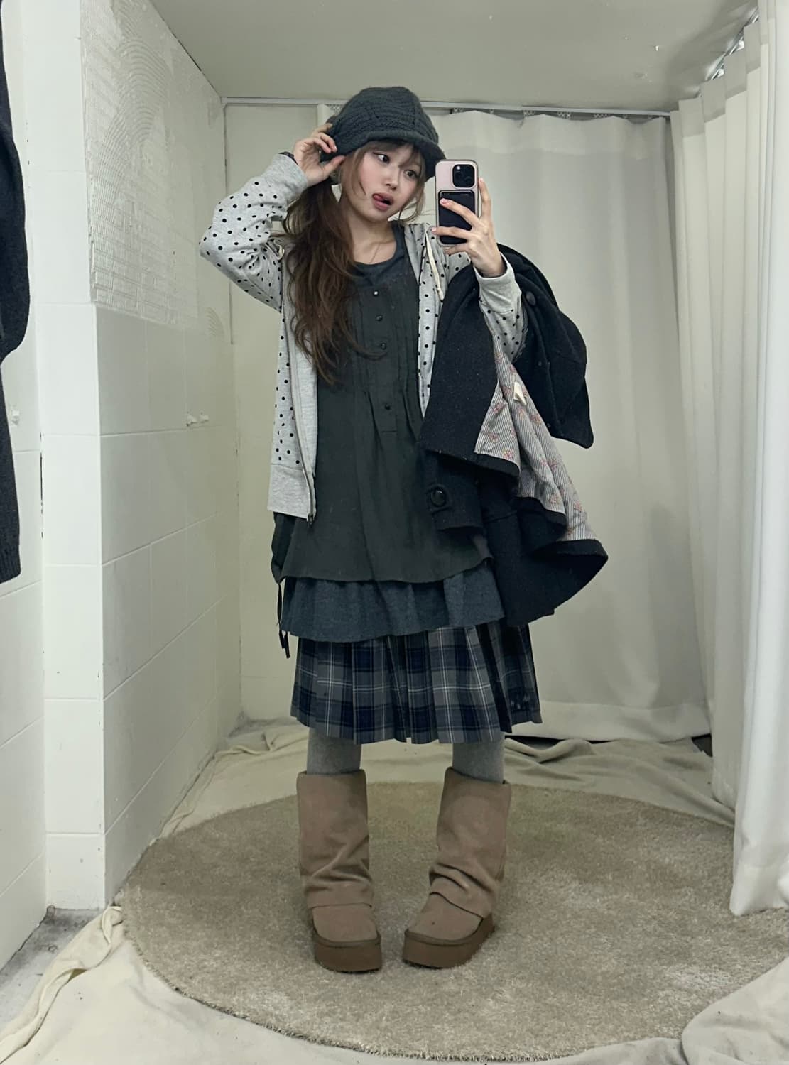 무채색 니혼진 리본 코트 도트 코디세트 상품이미지2