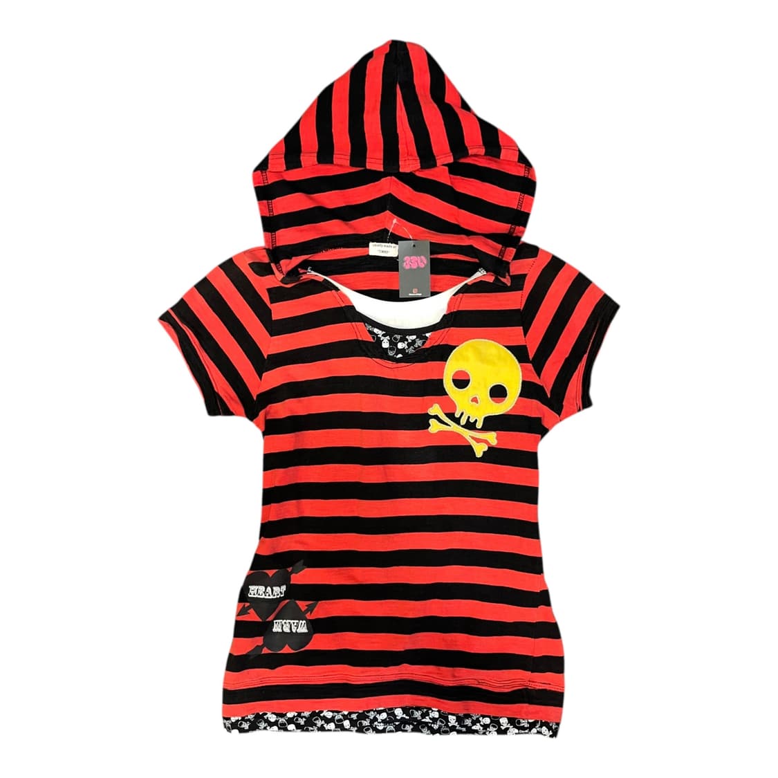 해골패치자수 레이어드 단가라 후드 반팔티 펑크키치y2k 상품이미지1