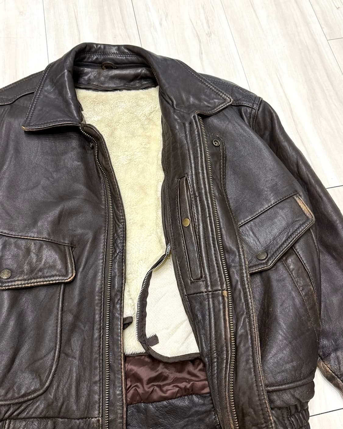 Deep Dark Brown Sheepskin Bomber Jacket 상품이미지9