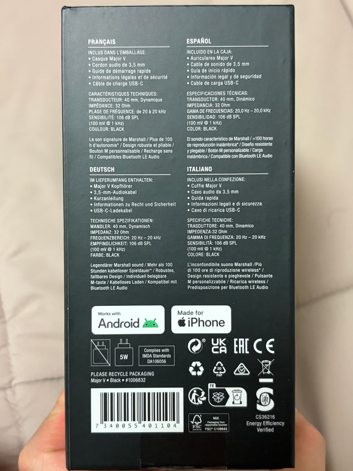 마샬 헤드셋 MAJOR 5 블랙 상품이미지4