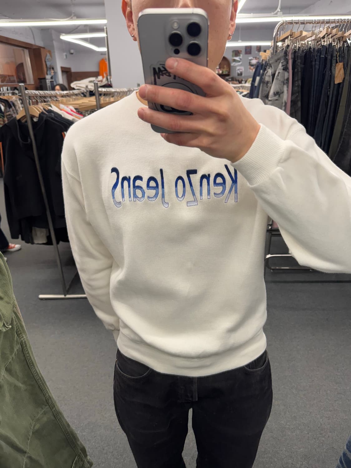 OS)KenZo Jeans 빈티지 로고 자수 니트 상품이미지1