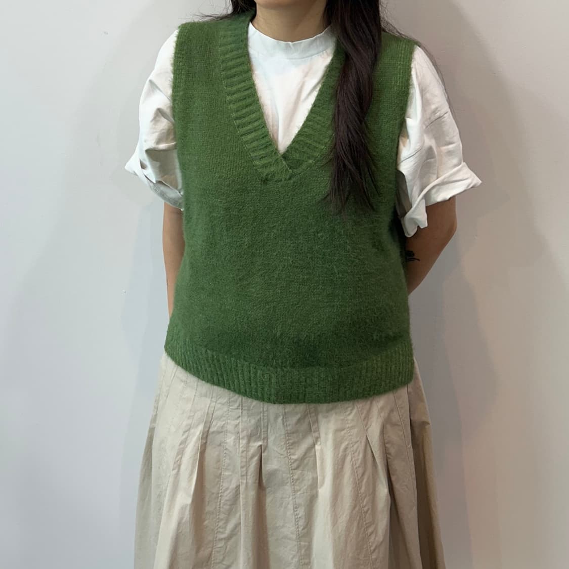 빈티지 그린 헤어리 베스트 상품이미지2