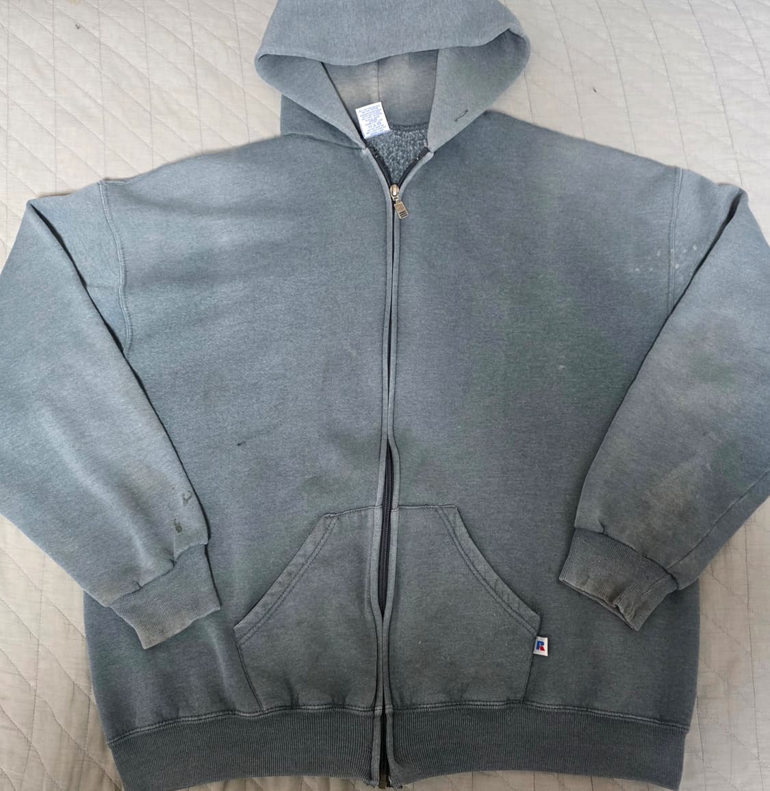 [XL] 90s 빈티지 러셀 애슬레틱 후드집업 그레이 ver. 더티페이드 상품이미지1