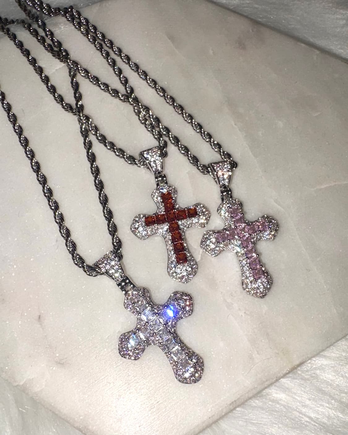 (써지컬)큐빅 지르콘 십자가 써지컬스틸 체인 갸루 키치 목걸이 상품이미지2