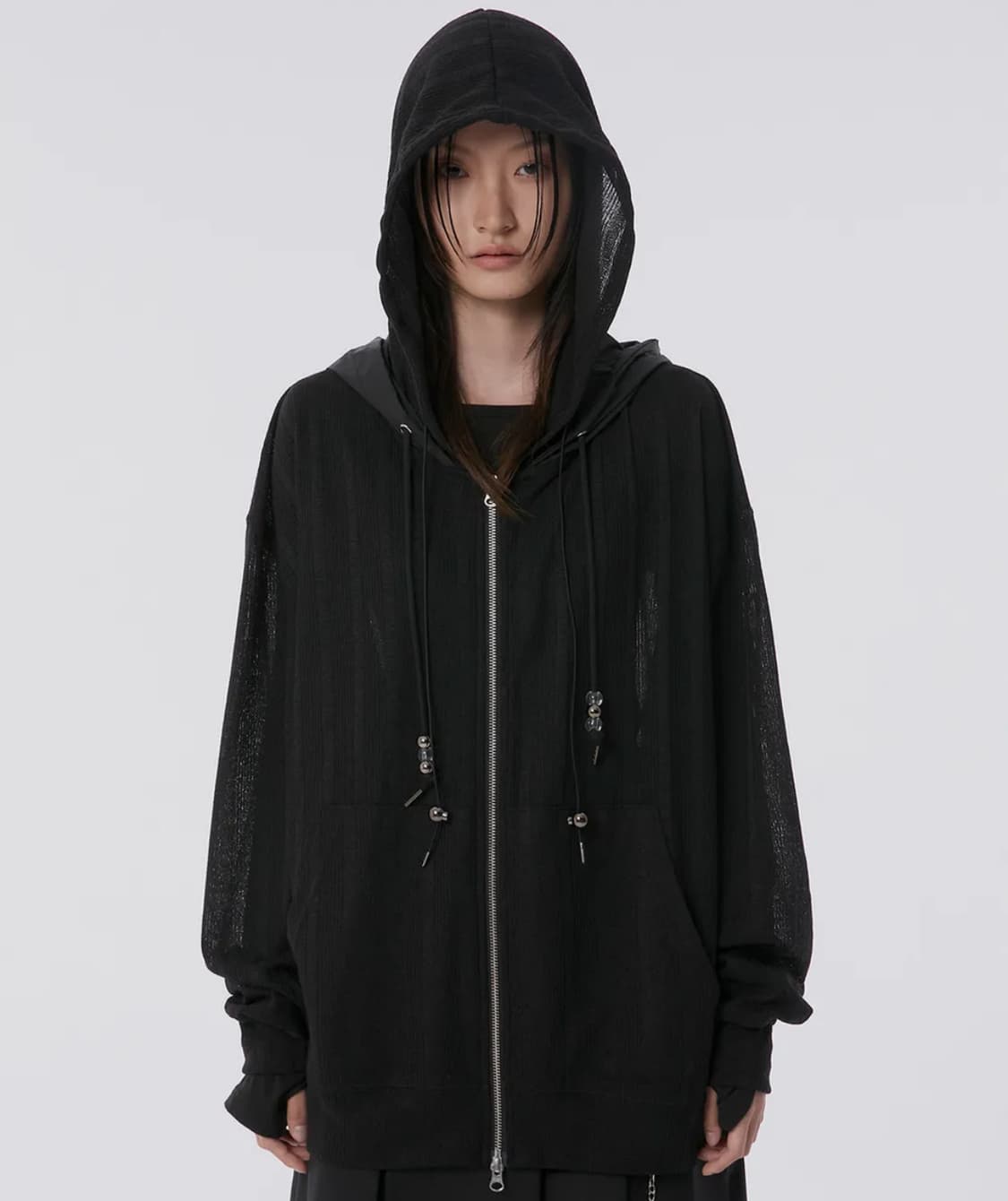 Oversized 2-Hooded Zip Up (Black) 상품이미지1