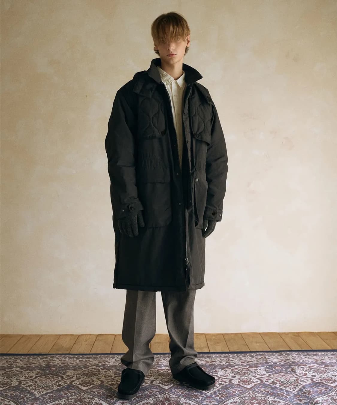 맥우드건 5308 롱기장 블랙 사파리 야상 패딩점퍼 자켓 오버핏 상품이미지1