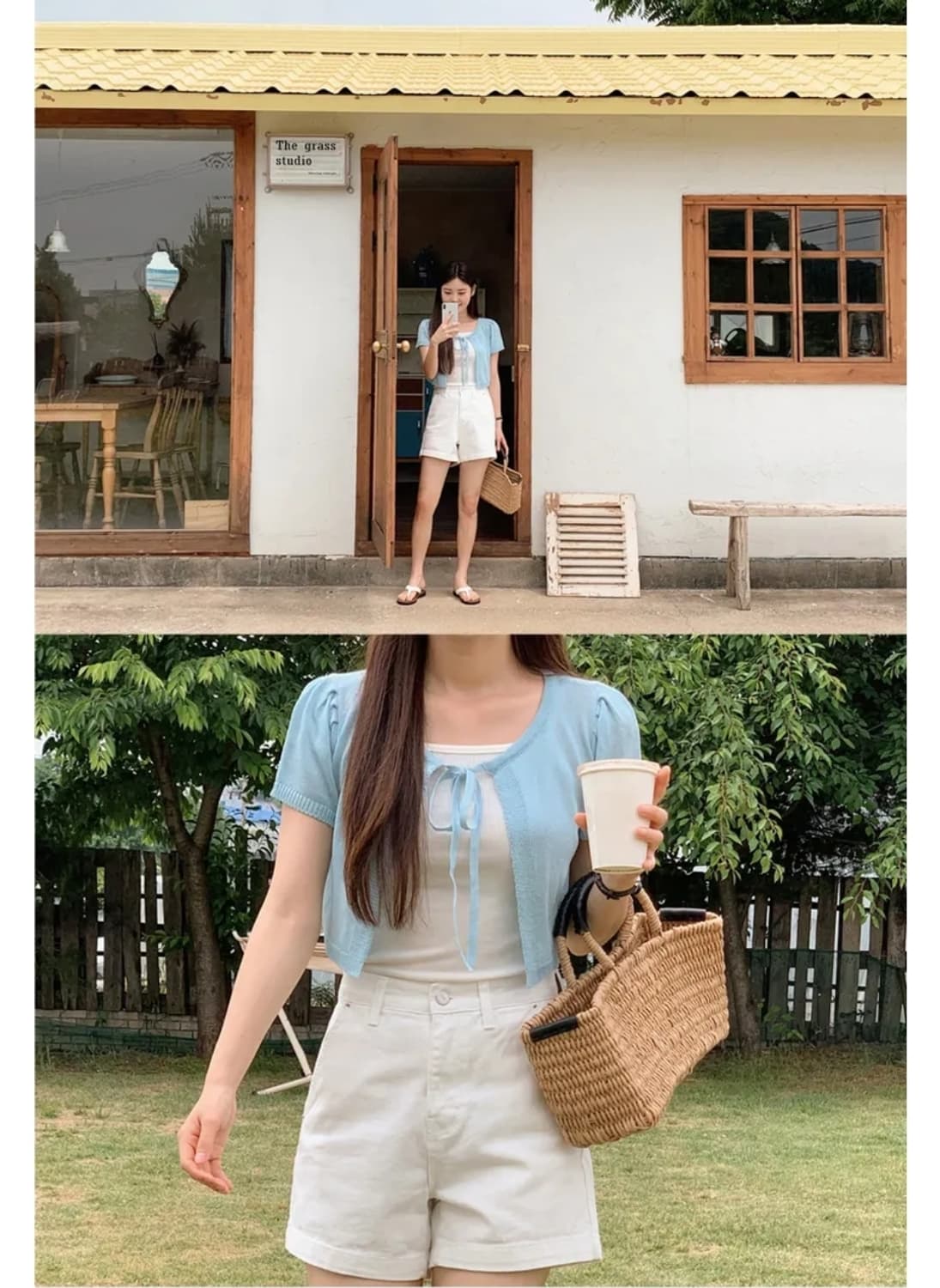 쇼퍼랜드 썸머 니트 반팔 가디건 스카이 블루 상품이미지3