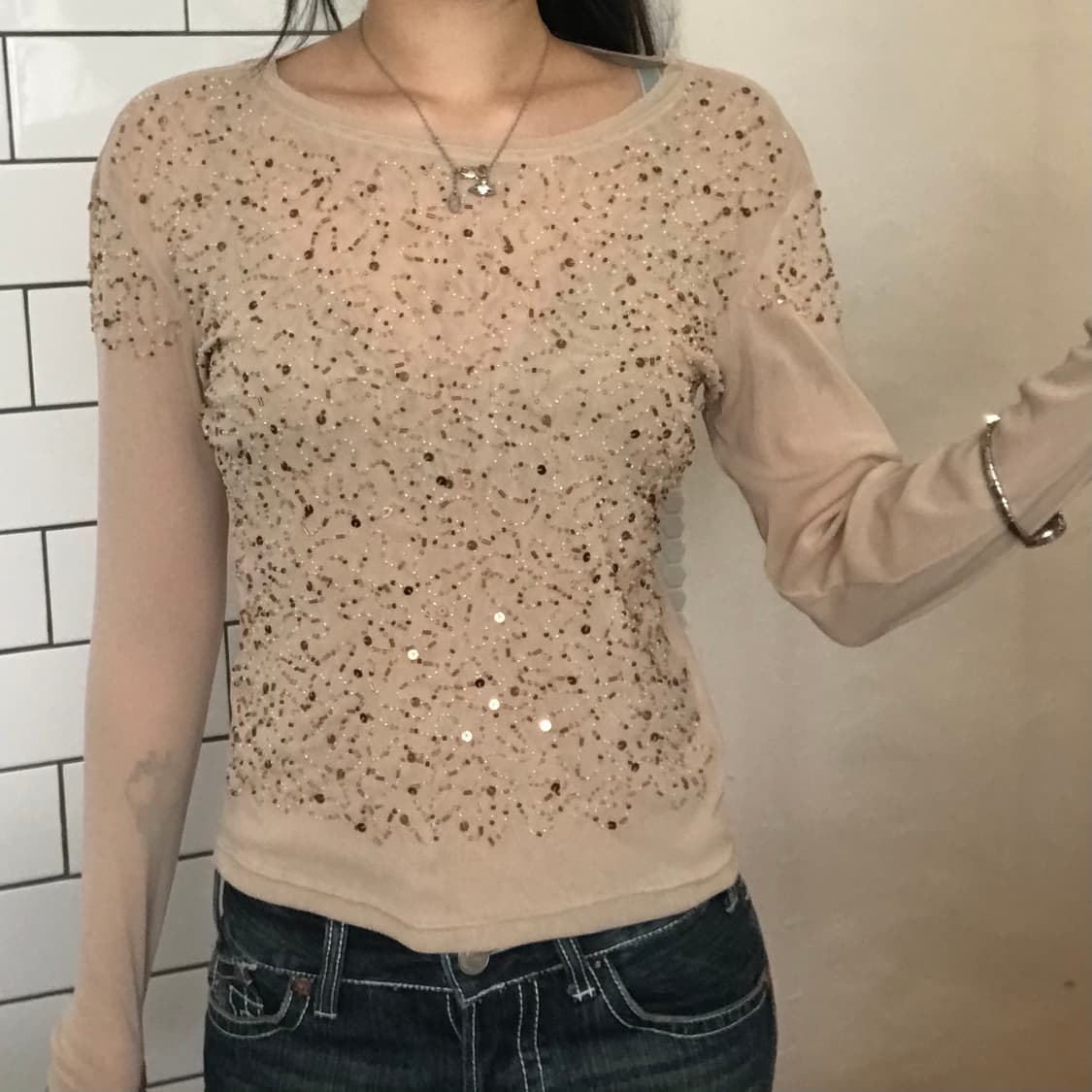 빈티지 스팽글 시스루 탑 상품이미지5