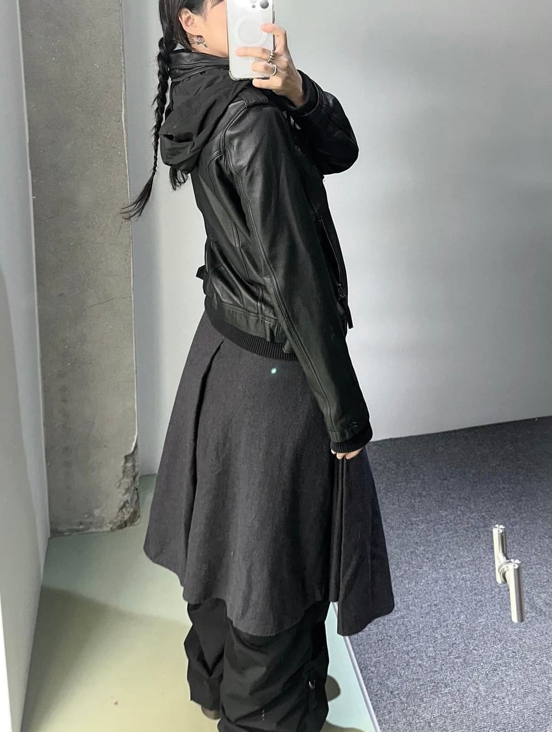 빈티지 슬림핏 후드 레더자켓 가죽자켓 상품이미지2