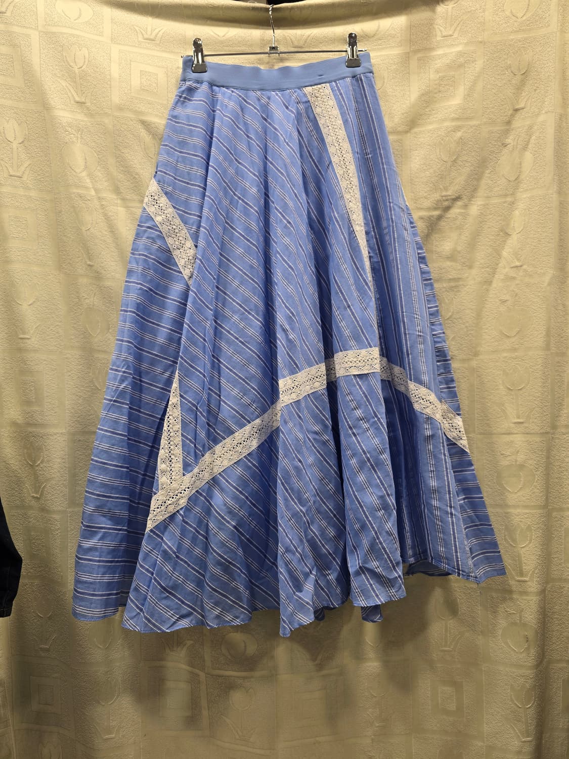 에고이스트 EGOSI 블루 스트라이프 레이스 롱 스커트 S(55) 상품이미지5