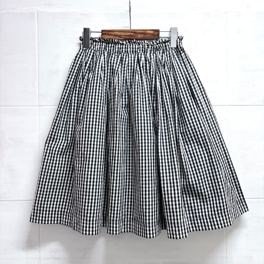 깅엄 체크 미디 플레어 밴딩 스커트 치마 (JPN) 상품이미지1