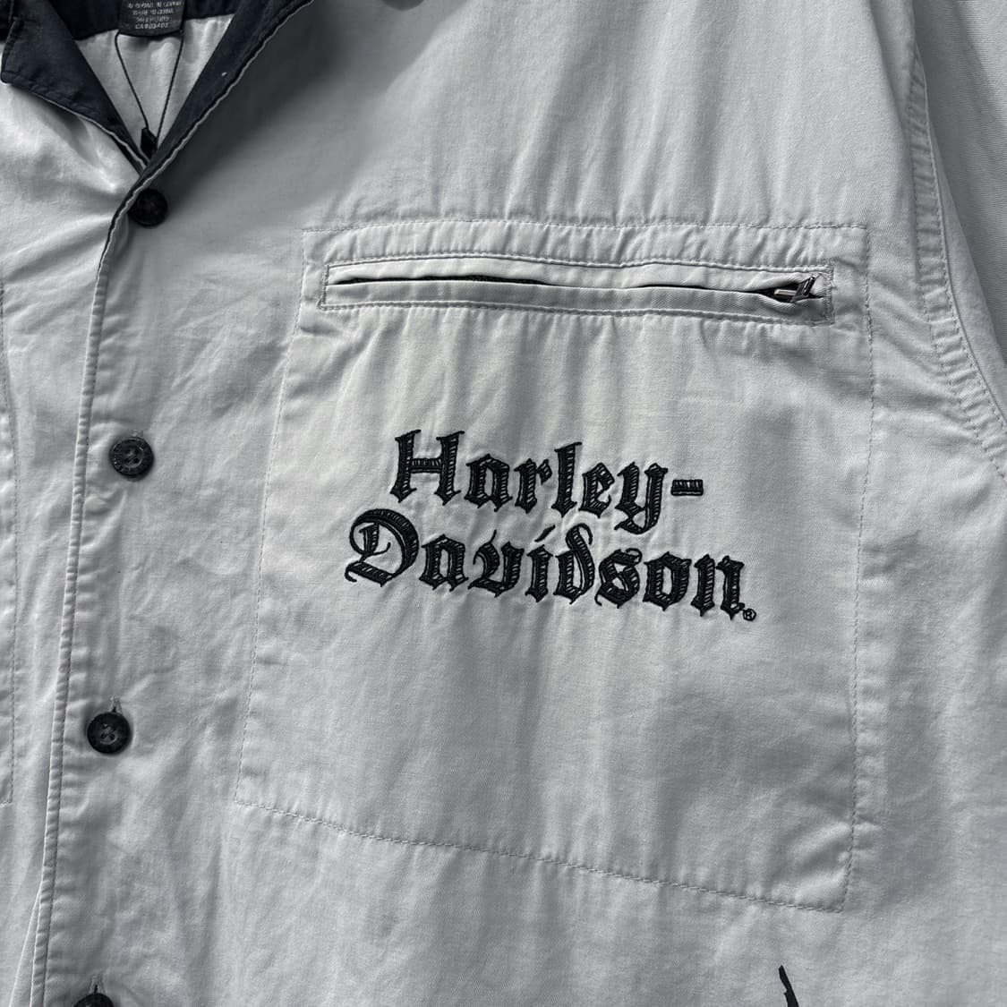 00s 할리데이비슨 빅 플레임 스컬 고딕 레터링 바이커 셔츠 N1187 상품이미지6