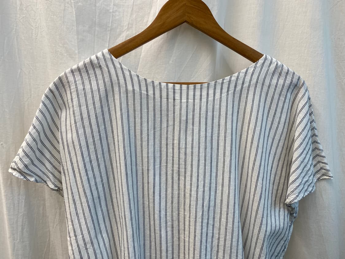 스트라이프 린넨면 반팔블라우스(L) 상품이미지2