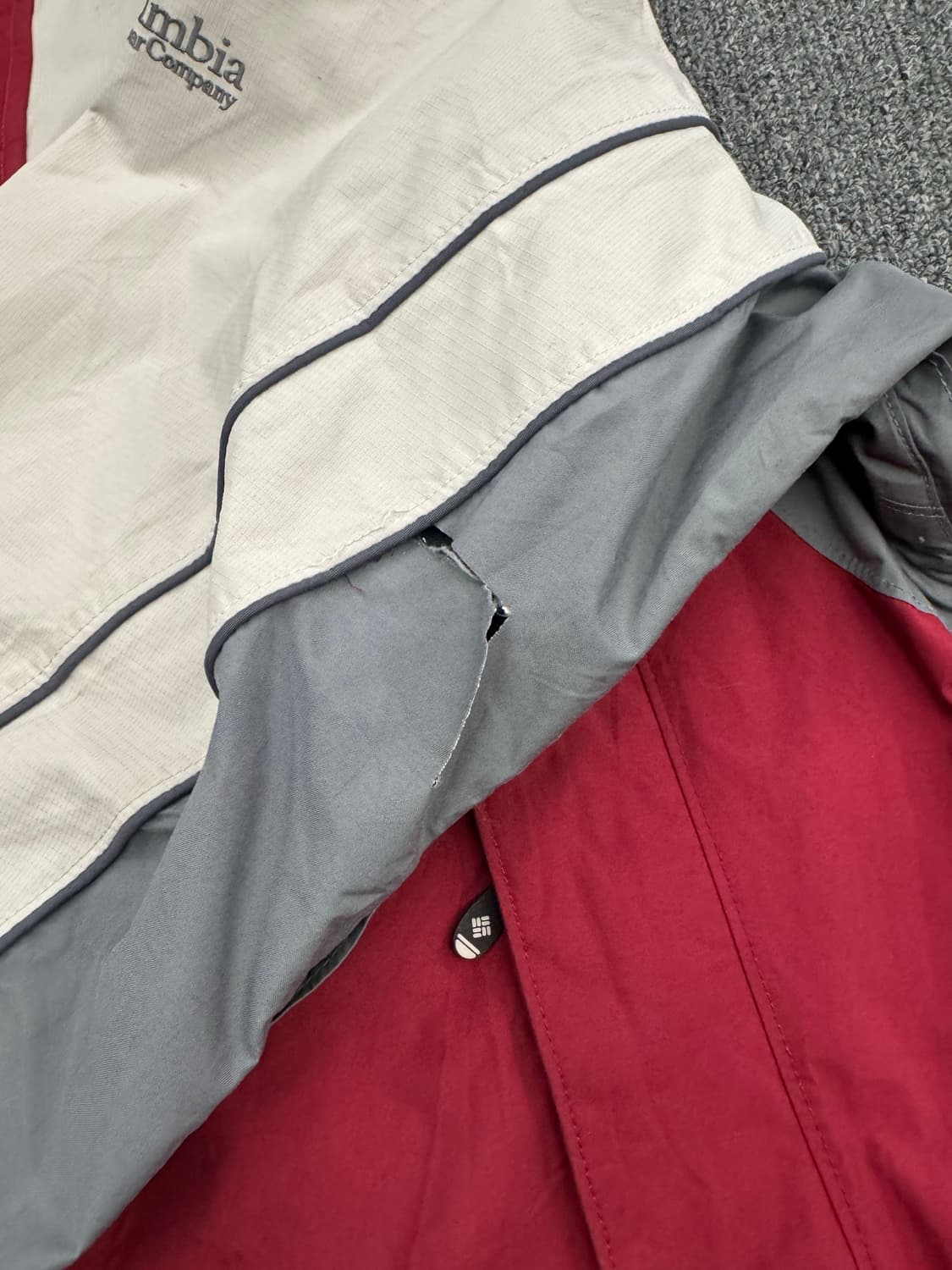 L)콜롬비아 빈티지 올드스쿨 그레이/버건디 배색 바람막이(수선) 상품이미지5