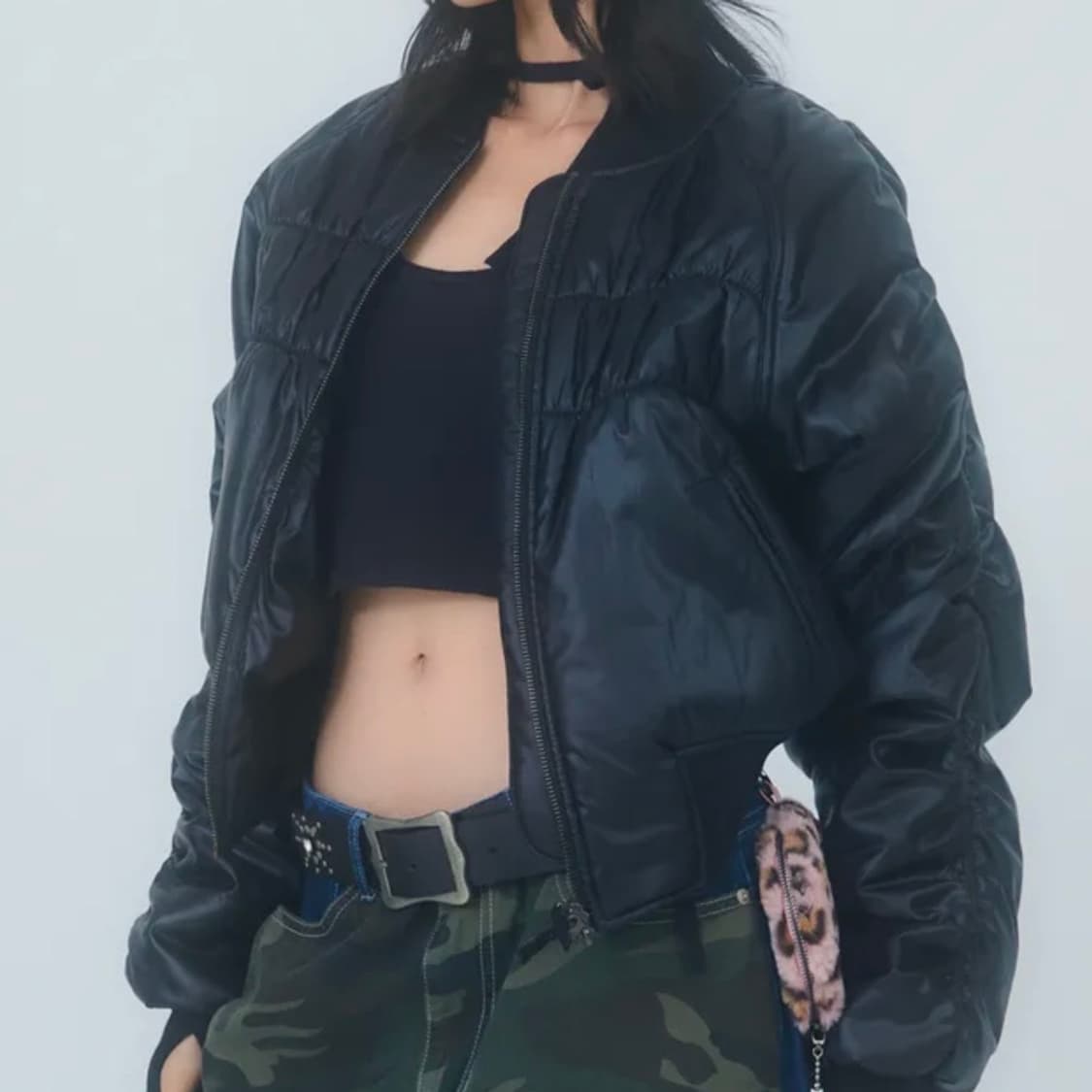 러닝하이 셔링 크롭 MA-1 자켓 [블랙] 상품이미지4