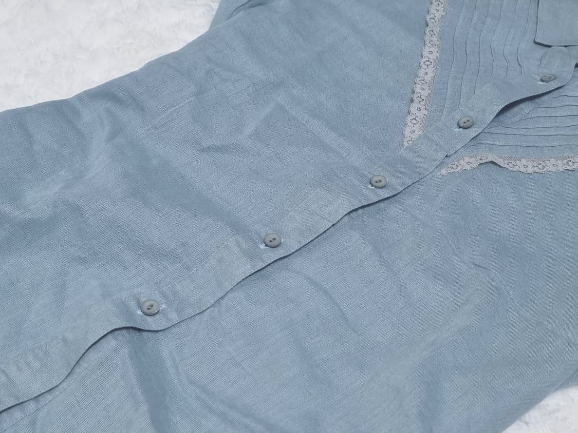 일본 빈티지 브랜드 하늘색 레이스 블라우스 셔츠 반발 일브 모리 상품이미지5