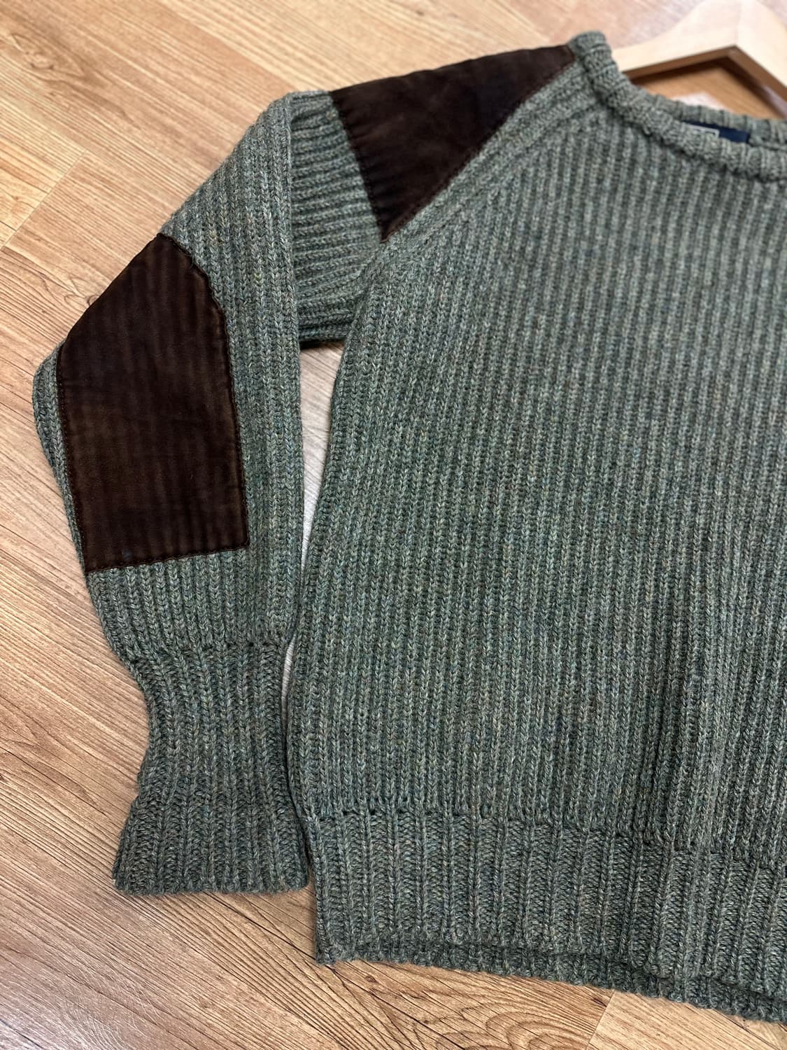 (M)80s 폴로랄프로렌 엘보패치 헤비 니트 카키 상품이미지3