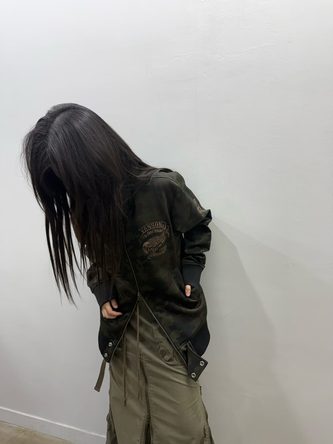 밴슨 바이커 무드 카모 패턴 오버핏 집업 상품이미지8