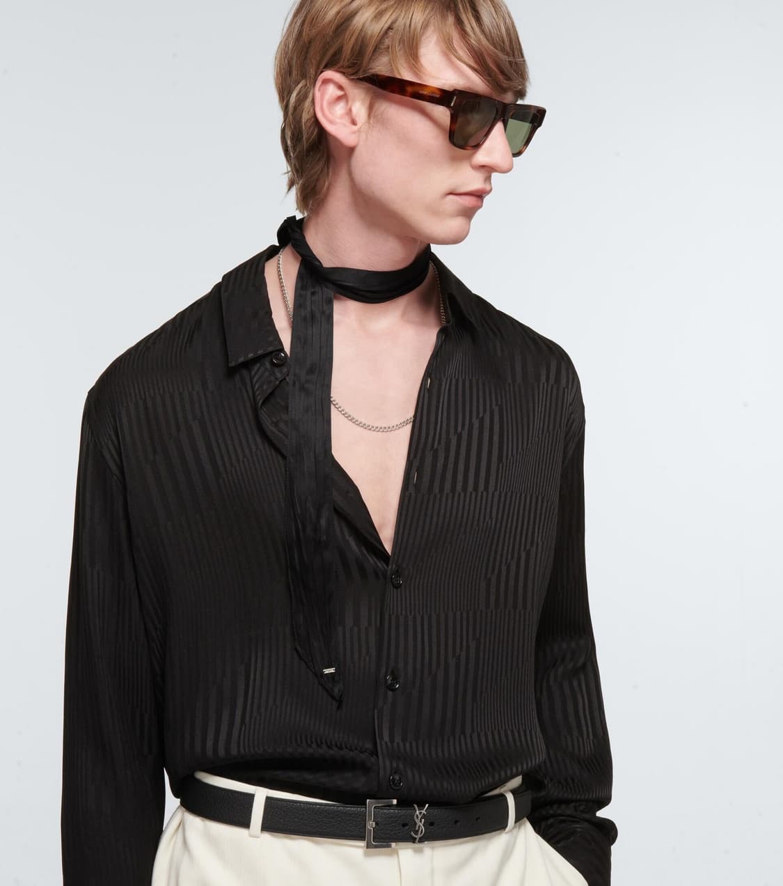 [강동원님 착용] 생로랑 21ss 자카드 버티칼 스트라이프 셔츠 상품이미지1