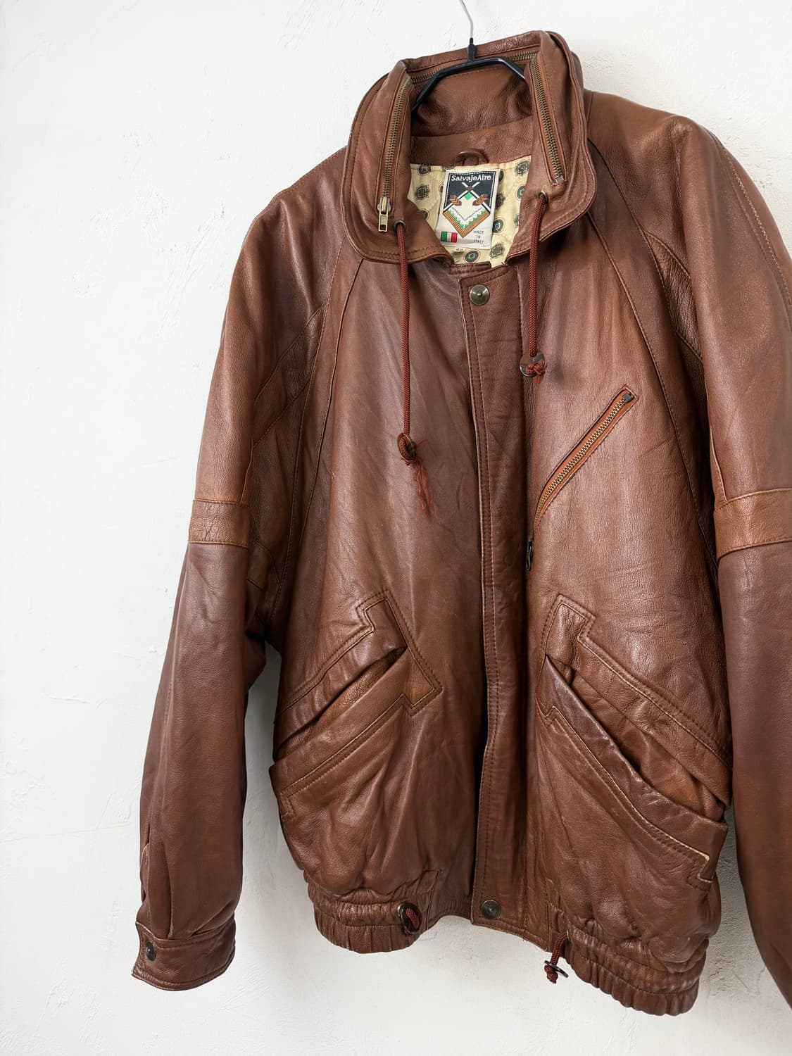 80s SalvajeAire 패널 레더 봄버 (MADE IN ITALY) 상품이미지2