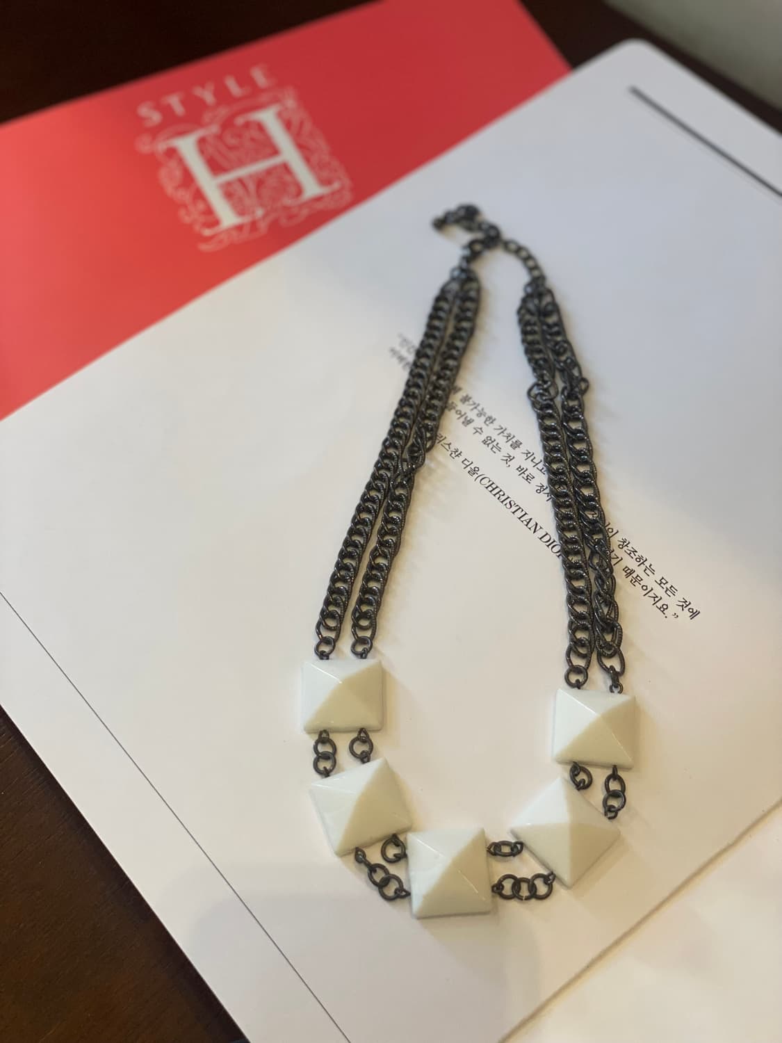 빈티지 화이트 스터드 체인 네크리스 목걸이 상품이미지3